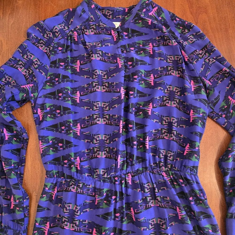 Amanda Uprichard Purple Silk "Aztec" Print Dress - Size Med - Picture 14 of 16